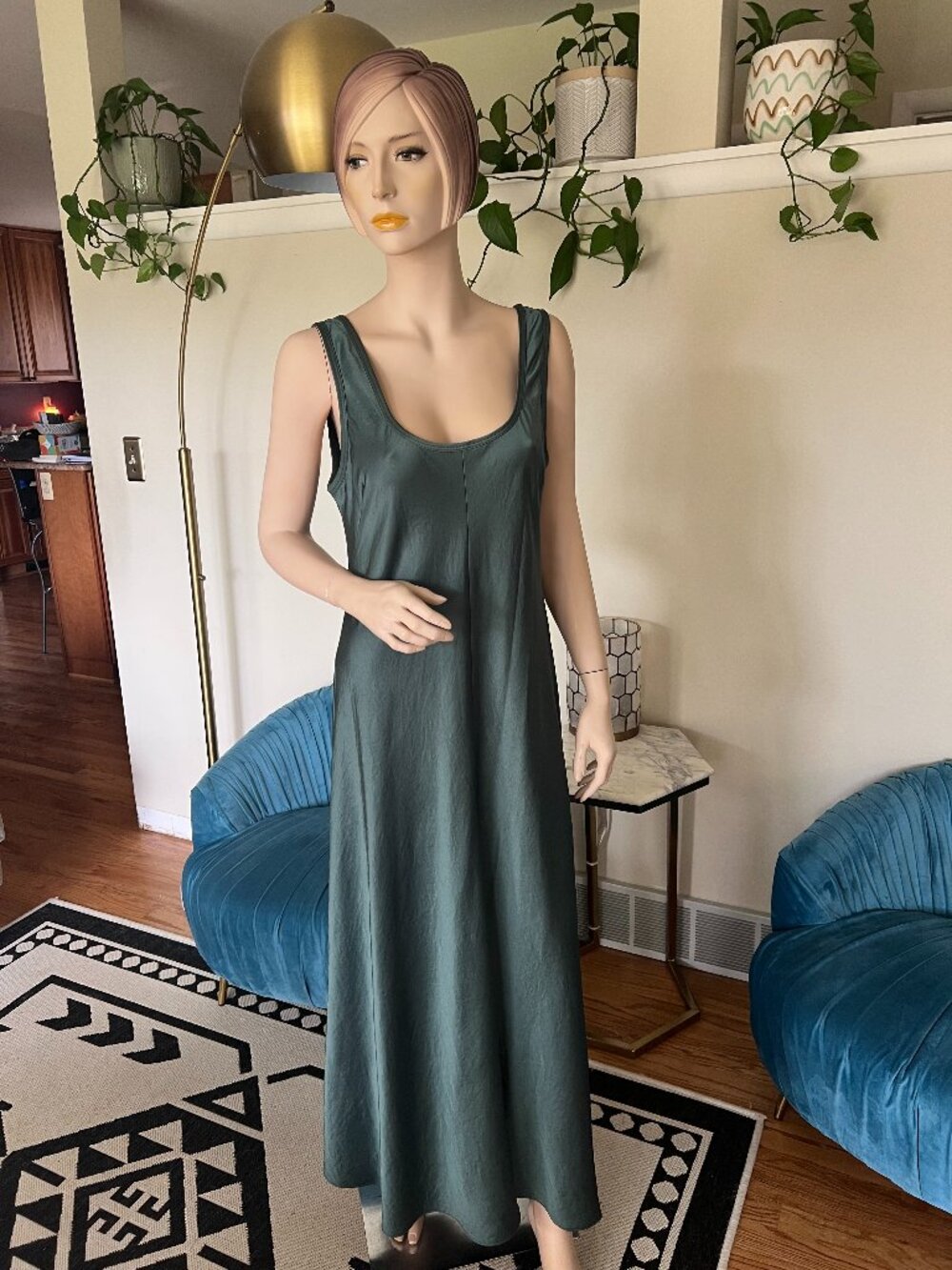 Madewell Satin Scoop Neck Tank Maxi Dress Green - Size 10
